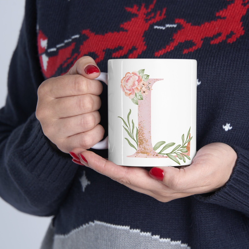 Letter L Floral Alphabet Coffee Mug Name Begins with L Initial Mug Initial Coffee Cup Birthday Gift Watercolor Flowers Mug 11oz - 2.jpg