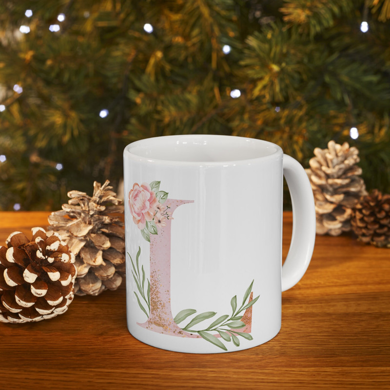 Letter L Floral Alphabet Coffee Mug Name Begins with L Initial Mug Initial Coffee Cup Birthday Gift Watercolor Flowers Mug 11oz - 3.jpg