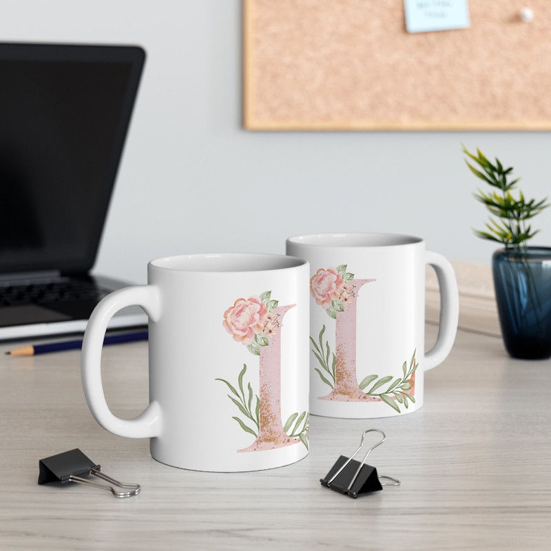 Letter L Floral Alphabet Coffee Mug Name Begins with L Initial Mug Initial Coffee Cup Birthday Gift Watercolor Flowers Mug 11oz - 6.jpg
