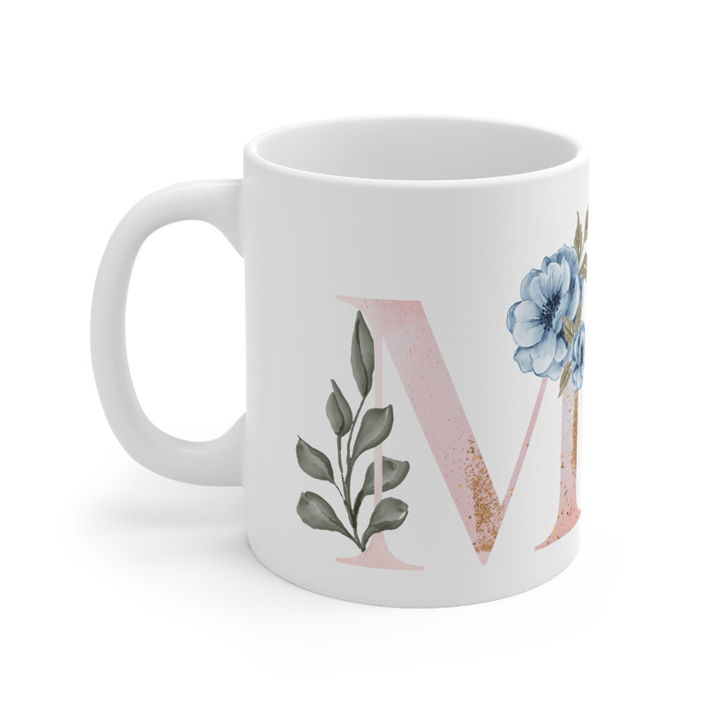 Letter M Floral Alphabet Coffee Mug Name Begins with M Initial Mug Initial Coffee Cup Birthday Gift Watercolor Flowers Mug 11oz - 10.jpg