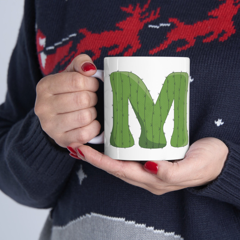 Letter M Green Initial Mug Letter Mug Cup Initial M Personalized Initial Mug Alphabet Mug Letter Mug Gift for Loved Ones 11oz - 2.jpg