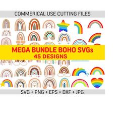 45 mega rainbow bundle svg, rainbow bundle svg for cricut, rainbow layered files, boho rainbow svg files, cute rainbow svg