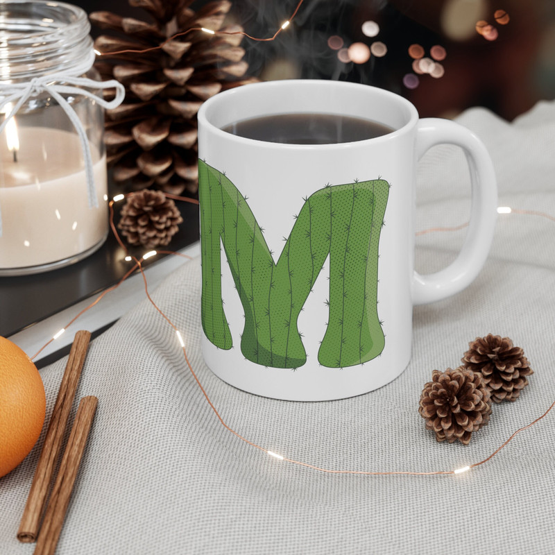 Letter M Green Initial Mug Letter Mug Cup Initial M Personalized Initial Mug Alphabet Mug Letter Mug Gift for Loved Ones 11oz - 8.jpg