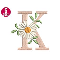 floral font flower alphabet k letter embroidery design, machine embroidery file, instant download