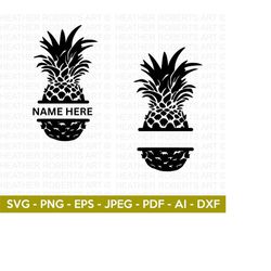 pineapple split monogram svg, pineapple svg, pineapple, fruit svg, clipart, pineapple silhouette, cut file for cricut, silhouette