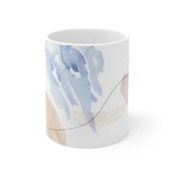 watercolor abstract ceramic mug, abstract design coffee mug, unique abstract mug
