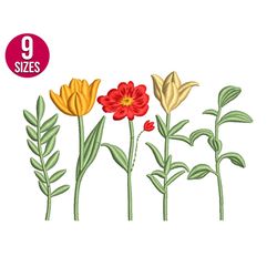 wildflowers embroidery design, floral, plants, machine embroidery file, instant download