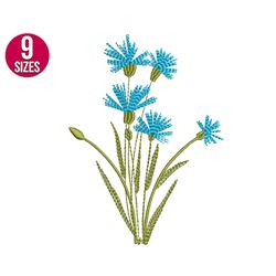 cornflower embroidery design, meadow, wildflowers, machine embroidery file, instant download