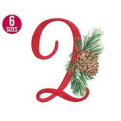 christmas alphabet embroidery design, number two, pine cone, font, machine embroidery file, instant download