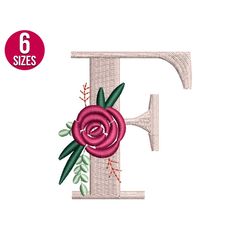 floral font flower alphabet f letter embroidery design, machine embroidery file, instant download