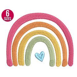 rainbow with heart embroidery design, machine embroidery file, digital download
