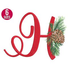 christmas alphabet embroidery design, h letter, pine cone, font, machine embroidery file, instant download