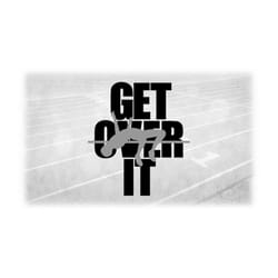 sports clipart: track and field event gray silhouette of male high jumper layer on black words 'get over it' - digital d