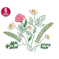 wildflowers embroidery design, herb, floral, plants, machine embroidery file, instant download