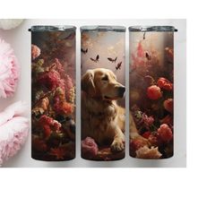 3D Dog and Flower 20 oz Tumbler PNG, Dog Floral Skinny Sublimation Wrap, Dog Flower png, Funny Dog Tumbler Wrap, Pet tumbler wrap