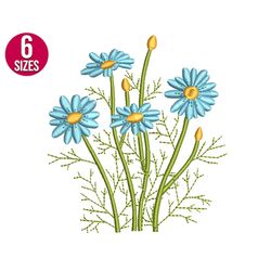 daisy flowers, wildflowers embroidery design, herbs, machine embroidery file, instant download