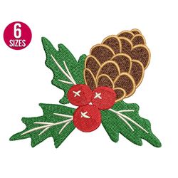 pine cone embroidery design, christmas flower, machine embroidery, instant download
