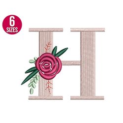 floral font flower alphabet h letter embroidery design, machine embroidery file, instant download