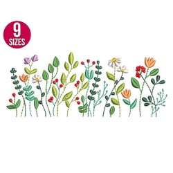 wildflowers embroidery design, floral pattern, plants, machine embroidery file, instant download
