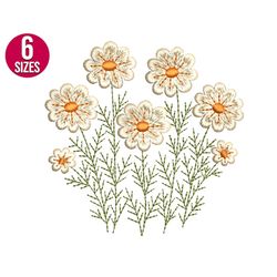 wildflowers embroidery design, daisy, machine embroidery file, instant download