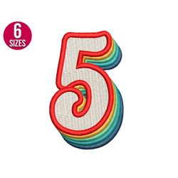 retro embroidery numbers embroidery design, font, number five,  machine embroidery pattern, instant download