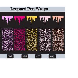 Leopard Pen Wraps Svg, 5 Color pen wrap svg Bundle, Cheetah Pen Wrap, Epoxy Pen Wrap, Pen Wraps For Vinyl, Glitter Pen Wraps Svg