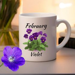 february birth flower mug, violets birth month flower cup, floral bridesmaid proposal gift