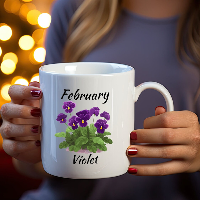 February Birth Flower Mug, Violets Birth Month Flower Cup, Floral Bridesmaid Proposal Gift, Flower Lover Ceramic Mug, February Birthday Gift - 2.jpg