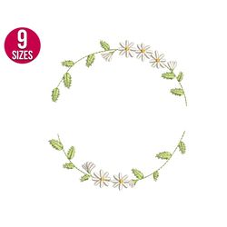 daisy wreath embroidery design, floral, monogram, frame, machine embroidery file