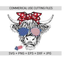 cow july 4th america svg, highland cow, 4th of july, digital download png jpeg cow july 4th america summer sublimation png digital file