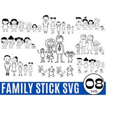 08 stick family svg bundle, stick family clipart, stick family cut files, cut files for cricut silhouette, png, dxf, eps