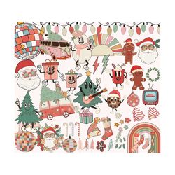 retro christmas clipart bundle, christmas clipart, christmas png, groovy christmas sublimation designs, santa clipart png, santa png,holiday
