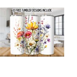 3d watercolor floral 20oz skinny tumbler wrap,3d flowers 20oz tumbler sublimation designs, floral tumbler wrap, boho floral tumbler png