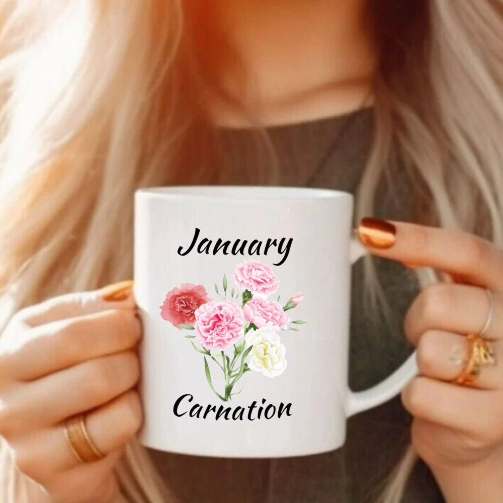 January Birth Flower Mug, Flower Mug, Birth Flower Gift for Women, January Birthday, Birthday Flower Gift, Carnation Flower Mug, Girl Gift - 2.jpg