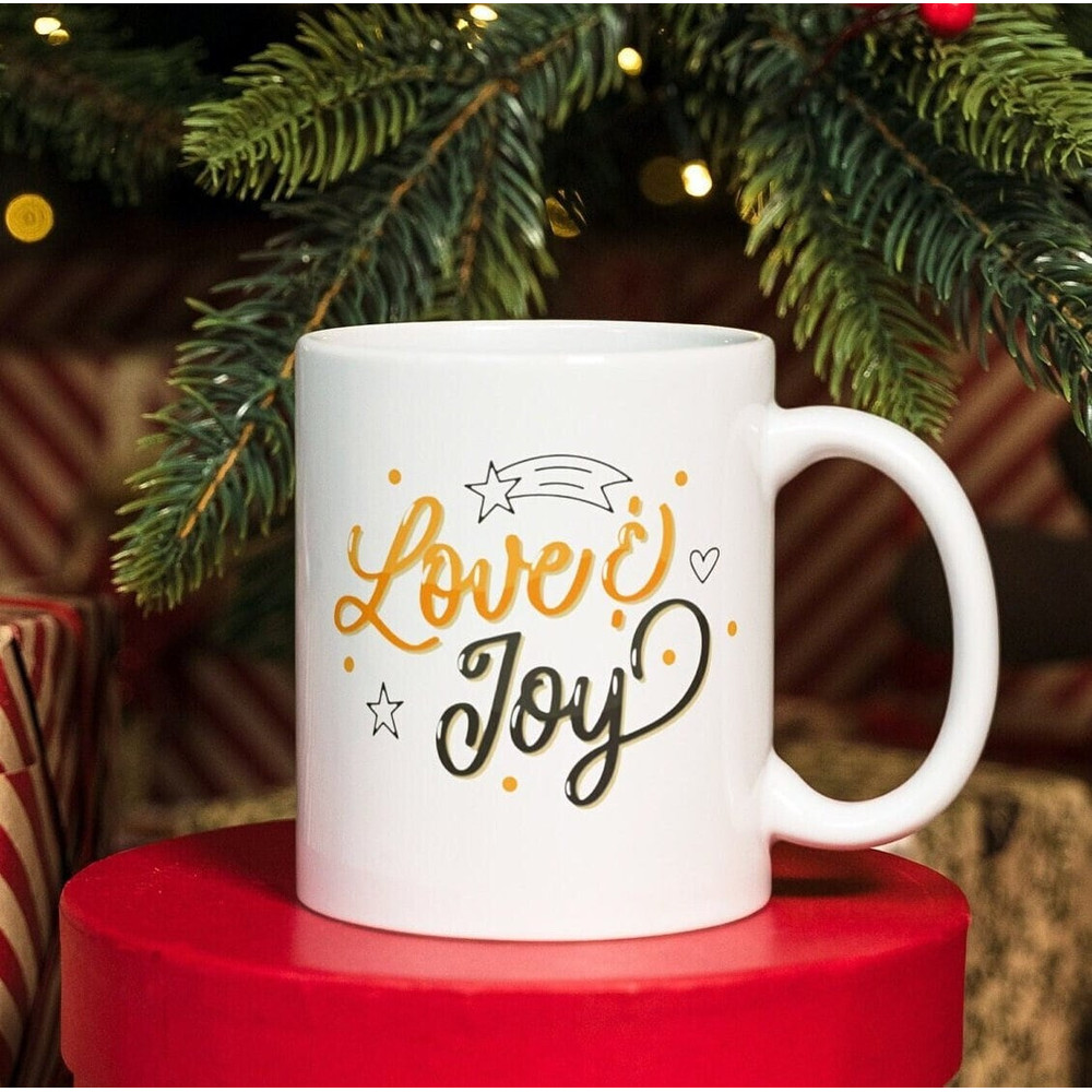 Love and Joy Mug, Christmas Joy Mug, Unique Holiday Gift, Christmas Cheer Mug, Festive Coffee Mug, Holiday Drinkware, Christmas Present Mug - 1.jpg