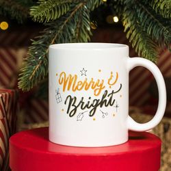 merry and bright mug, christmas joy mug, unique holiday gift