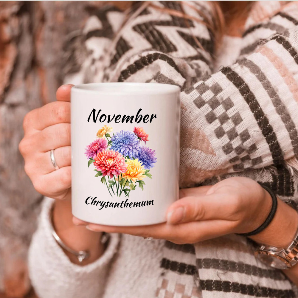 November Birth Flower Mug, Chrysanthemum Birth Month Flower Cup, Floral Bridesmaid Proposal Gift, Flower Lover Ceramic Mug, November Birth - 2.jpg