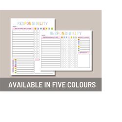 responsibility chart, custom chore chart, printable kid's chore chart, tasks chart for children, editable chore chart, reward chart