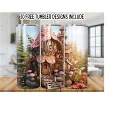 mushroom 20oz skinny tumbler wrap, mystical mushroom cottage png, straight seamless graphics tumbler wrap png, instant digital download