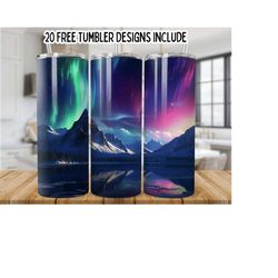 3d alcohol ink northern lights 20oz skinny tumbler png, straight skinny tumbler wrap, sublimation design, digital download +20 free designs