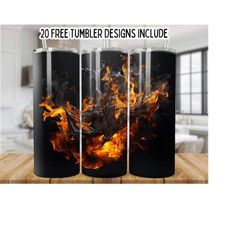 fire 20oz skinny tumbler wrap, realistic flame tumbler png, straight graphics tumbler wrap png, instant digital download