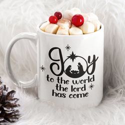 christian christmas mug featuring joy to the world the lord has come