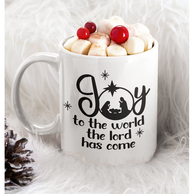 Celebrate the Savior's Birth Christian Christmas Mug Featuring Joy to the world the Lord has come - 1.jpg