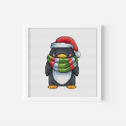 Penguin Cross Stitch Pattern PDF Santa Hat and Holiday Cheer Counted Cross Stitch Christmas Hand Embroidery DIY