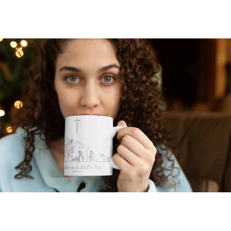 Celebrate the Savior's Birth Christian Christmas Mug Featuring For unto us a Child is born Isaiah 9-6 - 6.jpg