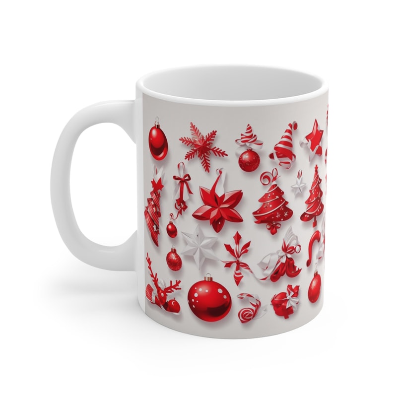 Red Christmas Mugs with seasonal elements, Christmas symbols Wrap Mug, Red Cristmas Decor, kids holiday mug, christmas mug gift - 5.jpg
