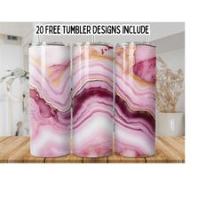 3d pink and gold 20oz sublimation tumbler designs, glitter agate seamless png 9.2 x 8.3” straight skinny tumbler wrap png