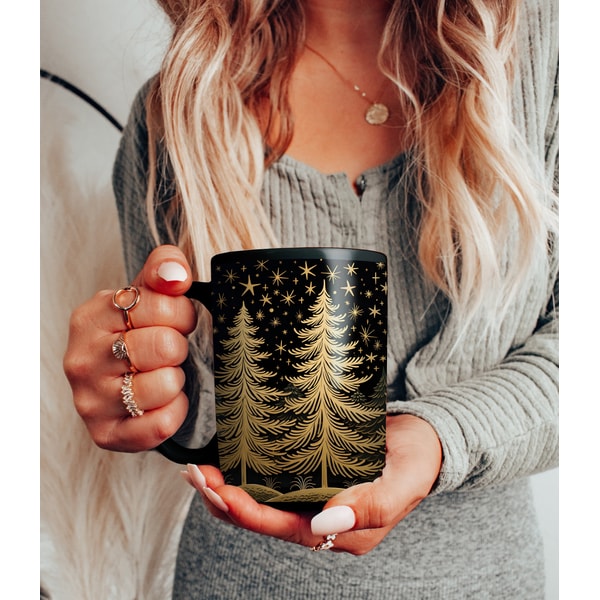 Vintage Christmas Mug, 15oz Christmas Big Mug, Christmas Gift Coffee mug, Linocut style Mug, Christmas lover gift idea, Christmas Gift - 1.jpg