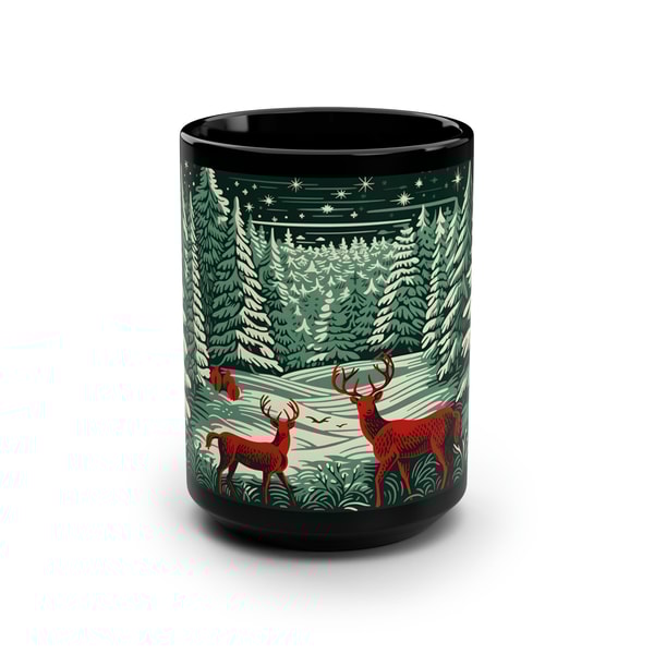 Vintage Christmas Mug, 15oz Christmas Big Mug, Christmas Gift Coffee mug, Linocut style Mug, Christmas lover gift idea, Christmas Gift - 2.jpg