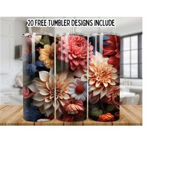 3d pink floral 20oz skinny tumbler wrap,3d flowers 20oz tumbler sublimation designs, floral tumbler wrap, colorful flowers tumbler png